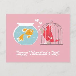 Happy Valentine's Day Heart Red Parrot Golden Fish Postkarte