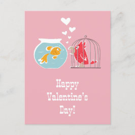 Happy Valentine's Day Heart Red Parrot Golden Fish Postkarte