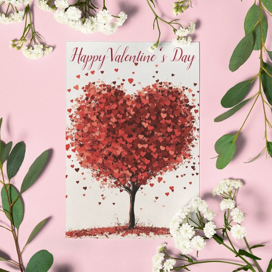 Happy Valentine's Day Heart Red Tree Postkarte