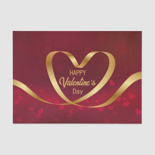 Happy Valentine's Day Heart Ribbon Gold Red Seidenpapier (Vorderseite)