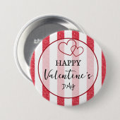 Happy Valentine's Day Heart Stripes Button (Vorne & Hinten)