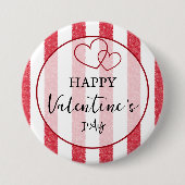 Happy Valentine's Day Heart Stripes Button (Vorderseite)