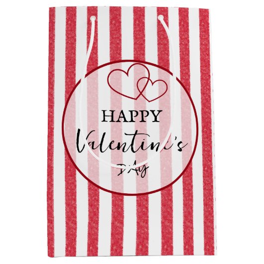 Happy Valentine's Day Heart Stripes Gift Bag Mittlere Geschenktüte (Vorderseite)