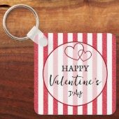 Happy Valentine's Day Heart Stripes Keychain Schlüsselanhänger (Vorderseite)