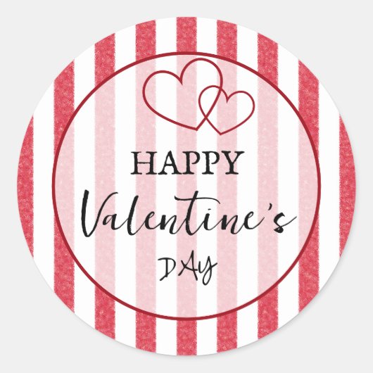Happy Valentine's Day Heart Stripes Runder Aufkleber (Vorderseite)