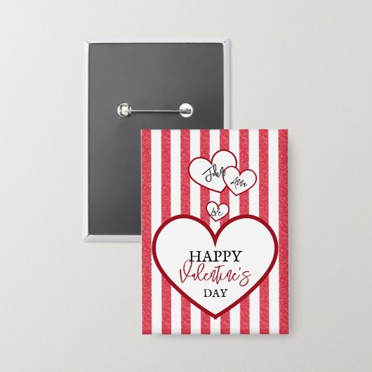 Happy Valentine's Day Hearts Chalk Stripes Button (Vorderseite/Rückseite)