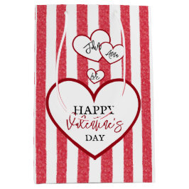 Happy Valentine's Day Hearts Chalk Stripes Mittlere Geschenktüte