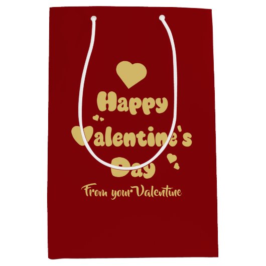 Happy Valentine's Day Hearts Cute Gift Bag Mittlere Geschenktüte (Vorderseite)