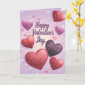Happy Valentines Day Hearts Glitzer Lila Karte (Gelbe Blume)