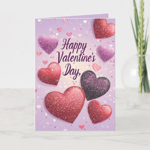 Happy Valentines Day Hearts Glitzer Lila Karte