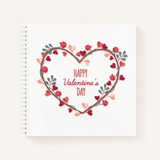 Happy Valentine's Day Hearts Kranz | Notebook Notizbuch (Vorderseite)