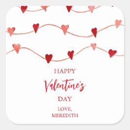 Happy Valentine's Day Hearts on a String Quadratischer Aufkleber
