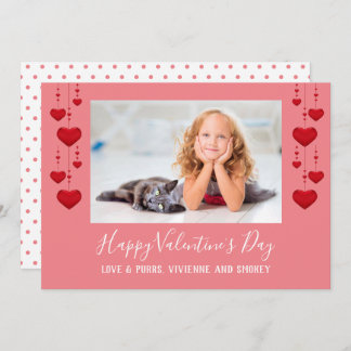 Happy Valentine's Day Hearts Pink Flat Foto Card Feiertagskarte