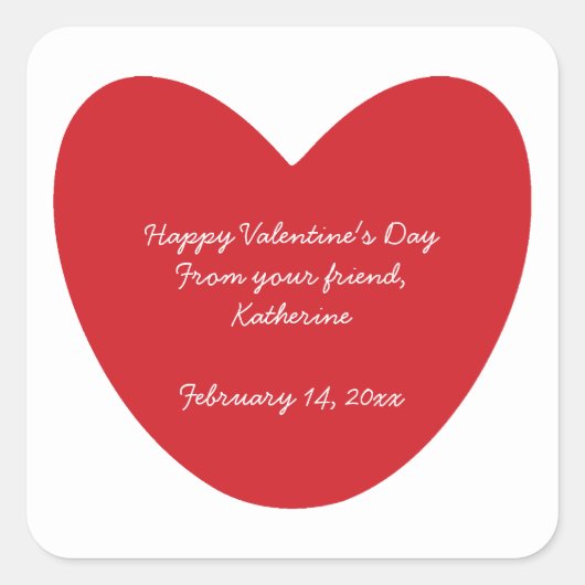 Happy Valentine's Day Herz Kinder Klassenzimmer na Quadratischer Aufkleber (Vorderseite)