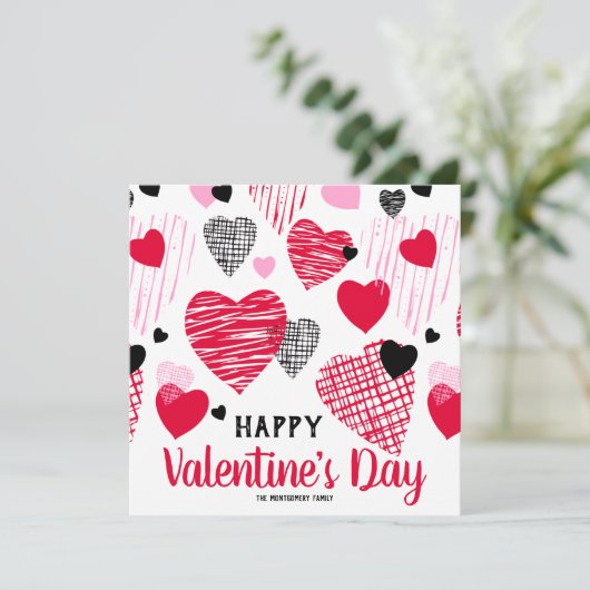 "Happy Valentine's Day" Herz Personalisiert Flat Karte (Stehend Vorderseite)