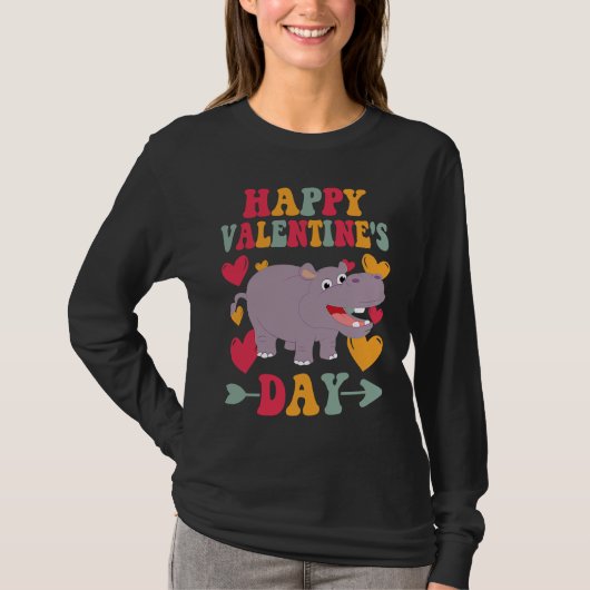 Happy Valentines Day Hippo Heart Love Groovy T-Shirt (Vorderseite)
