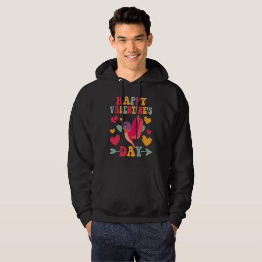 Happy Valentines Day Hummingbird Heart Love Groovy Hoodie (Vorne ganz)