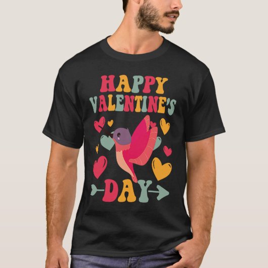 Happy Valentines Day Hummingbird Heart Love Groovy T-Shirt (Vorderseite)
