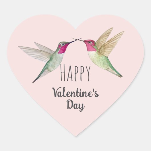 Happy Valentine's Day Hummingbirds Herz-Aufkleber (Vorderseite)