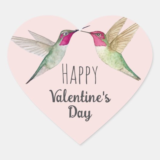 Happy Valentine's Day Hummingbirds Herz-Aufkleber (Vorderseite)