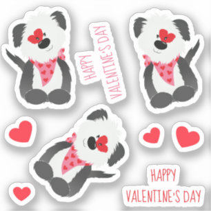 Happy Valentines Day Hund Herz Pink Aufkleber