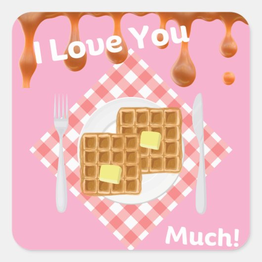 Happy Valentines Day I Liebe You Wafflle Much Quadratischer Aufkleber (Vorderseite)