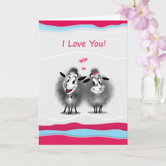 Happy Valentine's Day! I Love You! Cute Sheeps Karte (Orchidee)
