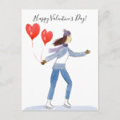 Happy Valentine's Day Ice Skater Wasserfarbe Postkarte (Vorderseite)