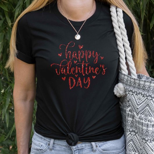 Happy Valentines Day Imitats Roter Glitzer Skript T-Shirt