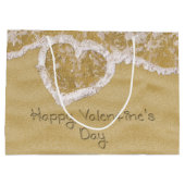 "Happy Valentine's Day" In Sand geschriebenes Herz Große Geschenktüte (Rückseite)