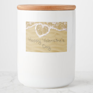 "Happy Valentine's Day" In Sand geschriebenes Herz Lebensmitteletikett