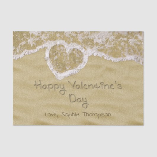 "Happy Valentine's Day" In Sand geschriebenes Herz Seidenpapier (Vorderseite)