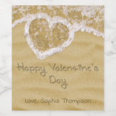"Happy Valentine's Day" In Sand geschriebenes Herz Weinetikett (Einzelnes Label)