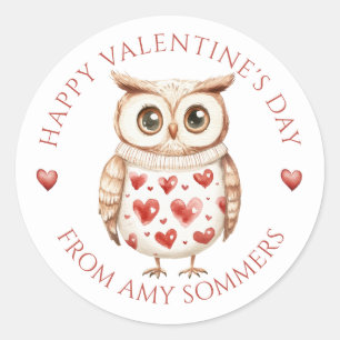 Happy Valentine's Day Kid's Watercolor Owl Runder Aufkleber