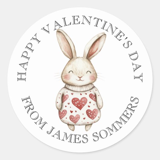 Happy Valentine's Day Kid's Watercolor Rabbit Runder Aufkleber (Vorderseite)