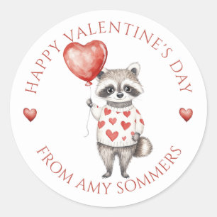 Happy Valentine's Day Kid's Watercolor Raccoon Runder Aufkleber