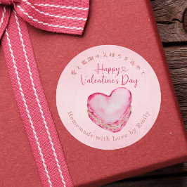 Happy Valentines Day Kraft Paper Pink Macaron Runder Aufkleber