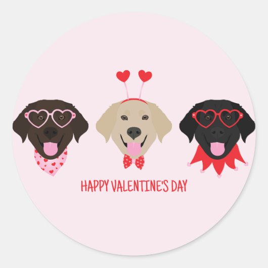 Happy Valentines Day Labrador Retriever Hunde Runder Aufkleber (Vorderseite)