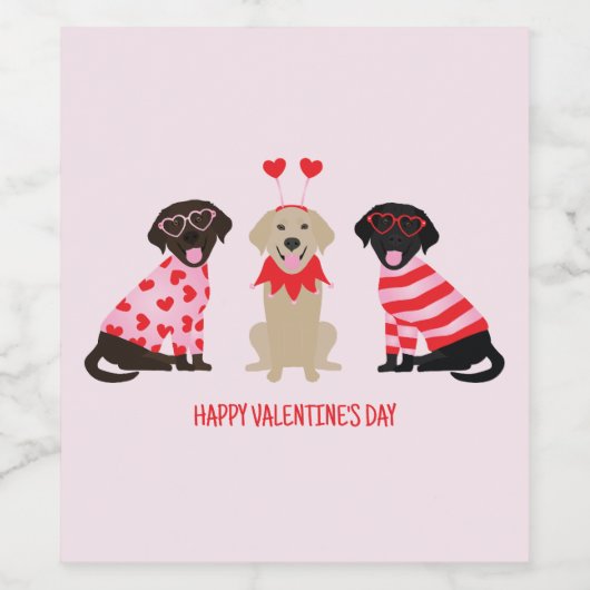 Happy Valentines Day Labrador Retriever Hunde Weinetikett (Einzelnes Label)