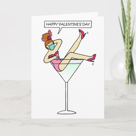 Happy Valentine's Day Lady in a Face Mask Karte (Vorderseite)