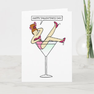 Happy Valentine's Day Lady in Cocktail Glass Card Karte