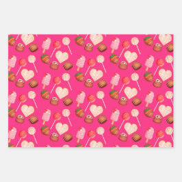 Happy Valentine's Day Leckereien und Candy Muster Geschenkpapier Set