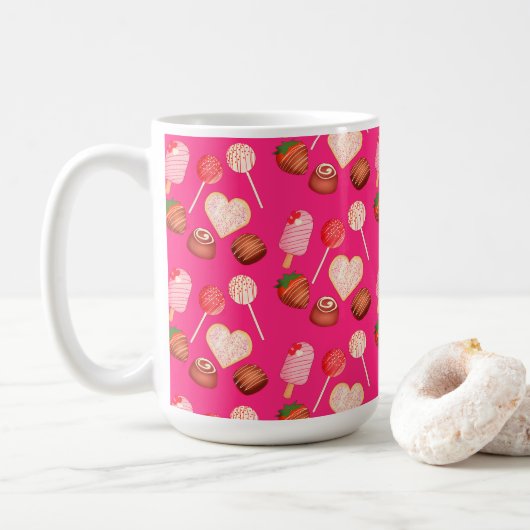 Happy Valentine's Day Leckereien und Candy Muster Kaffeetasse (Mit Donut)