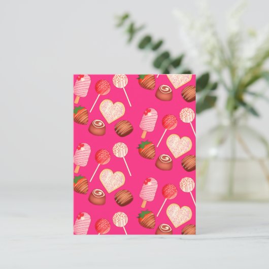Happy Valentine's Day Leckereien und Candy Muster Postkarte (Stehend Vorderseite)
