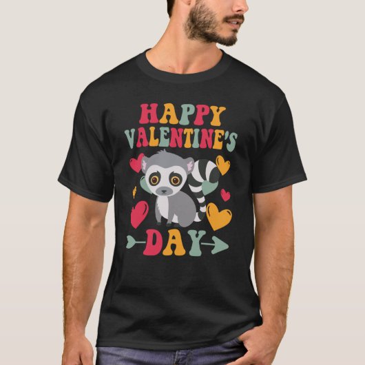 Happy Valentines Day Lemur Heart Love Groovy T-Shirt (Vorderseite)