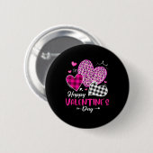 Happy Valentine's Day Leopard And Plaid Hearts Gir Button (Vorne & Hinten)