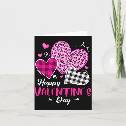 Happy Valentine's Day Leopard And Plaid Hearts Gir Karte (Vorderseite)