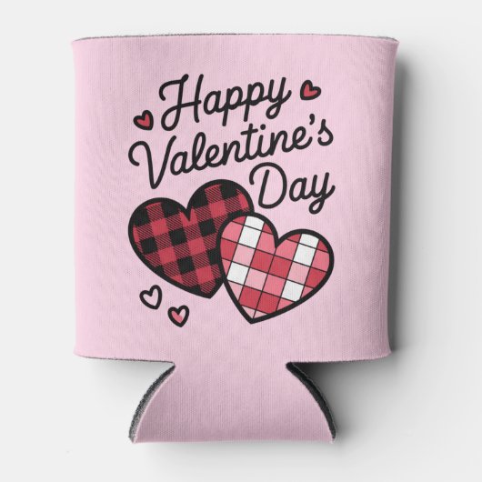 Happy Valentines Day Leopard Karierte Liebe Herz Dosenkühler (Vorderseite)