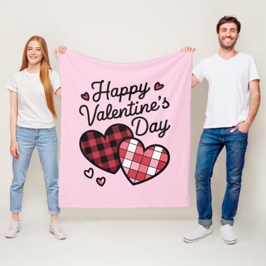 Happy Valentines Day Leopard Karierte Liebe Herz Fleecedecke (Beispiel)