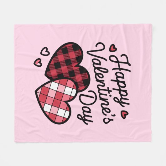 Happy Valentines Day Leopard Karierte Liebe Herz Fleecedecke (Vorderseite (Horizontal))
